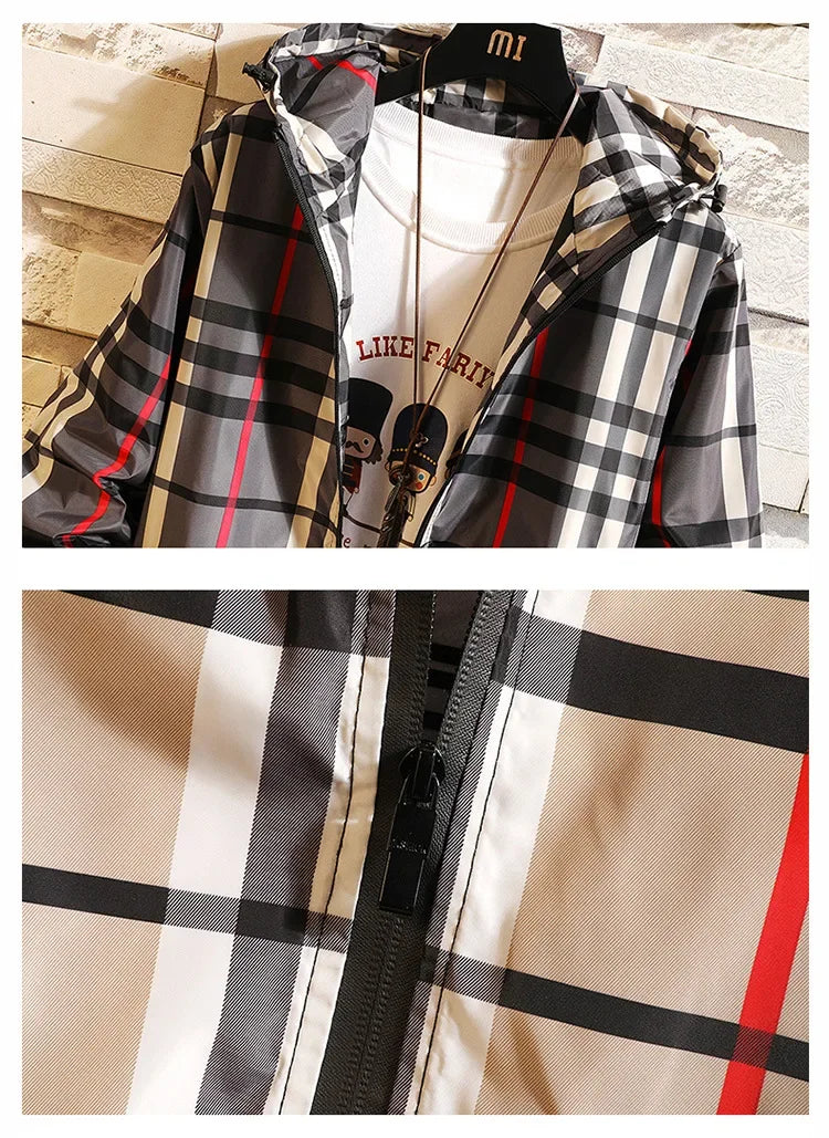 Trendy Korean Style Men's Plaid Jacket Spring Autumn New Arrival Slim Fit Hooded Versatile Casual Clothing From China