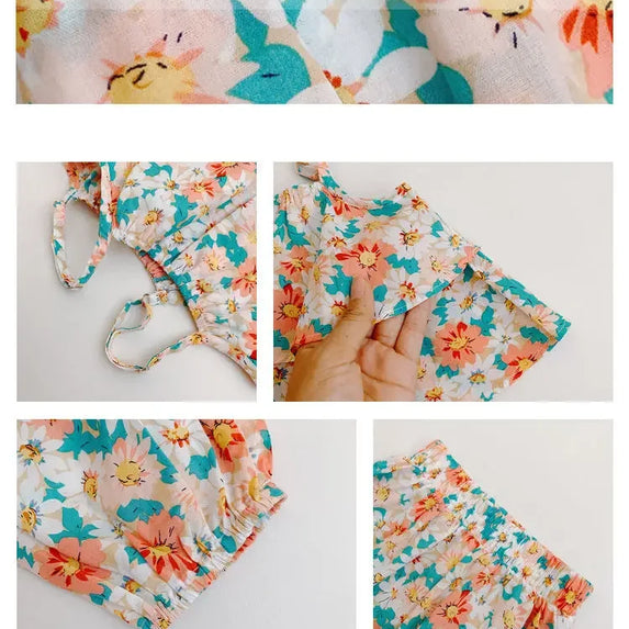2024 Summer New baby Girls' Suits Cute Floral Vest And Anti-Mosquito Pants Children Clothing Sets Fashion Kids Outfit
