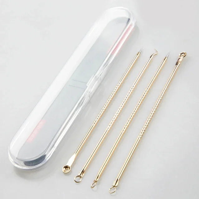 4Pcs Pimple Popper Tool Kit, Blackhead Remover Acne Needle Tools Set Removing Care Comedone Whitehead Popping Zit Skin Care Tool