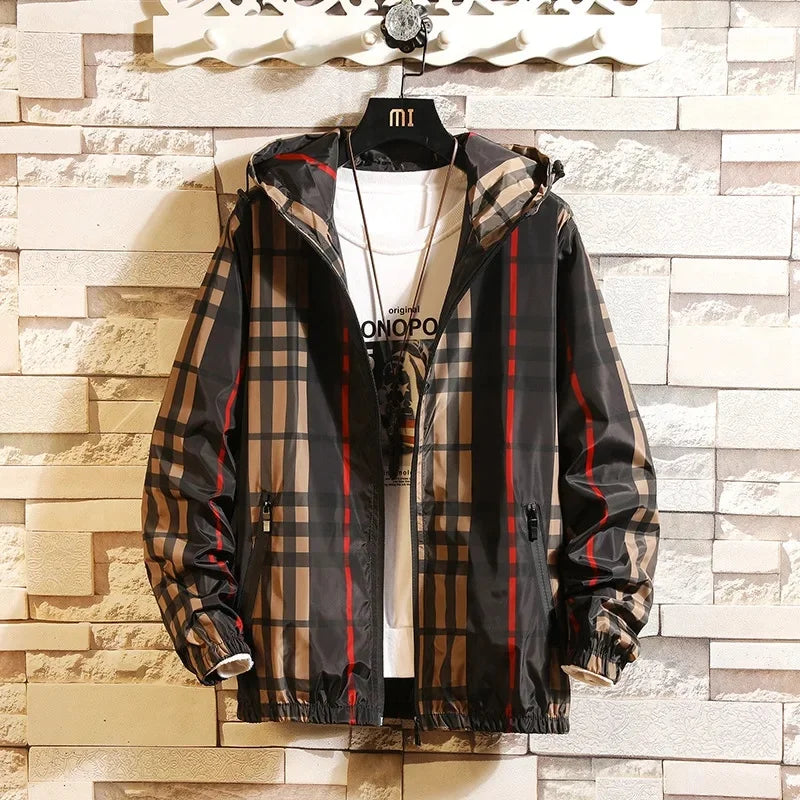 Trendy Korean Style Men's Plaid Jacket Spring Autumn New Arrival Slim Fit Hooded Versatile Casual Clothing From China
