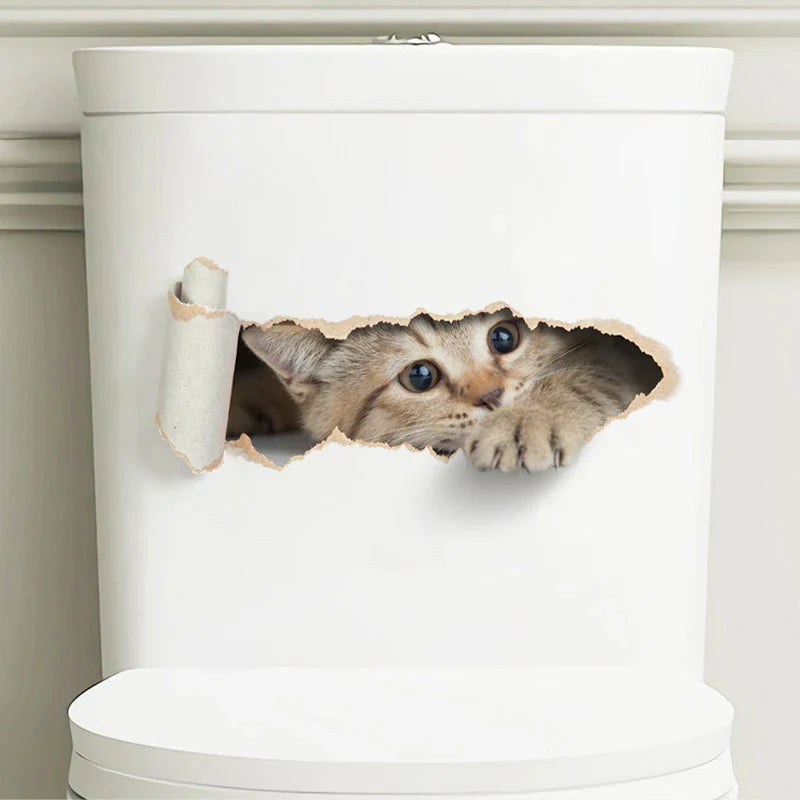 Torn Peeping Kitten Toilet Sticker 3D Effect Bathroom Toilet Seat Waterproof Sticker Self-Adhesive