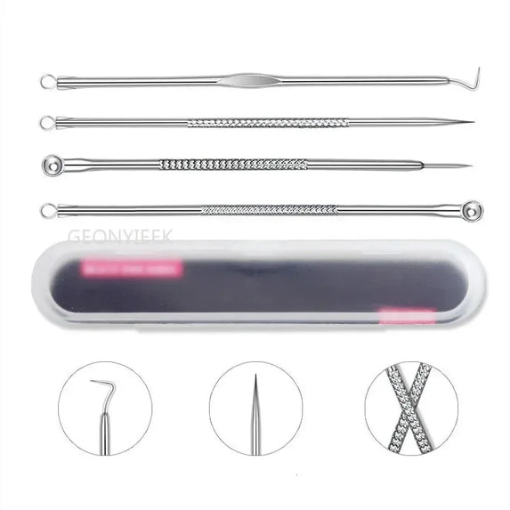 4Pcs Pimple Popper Tool Kit, Blackhead Remover Acne Needle Tools Set Removing Care Comedone Whitehead Popping Zit Skin Care Tool