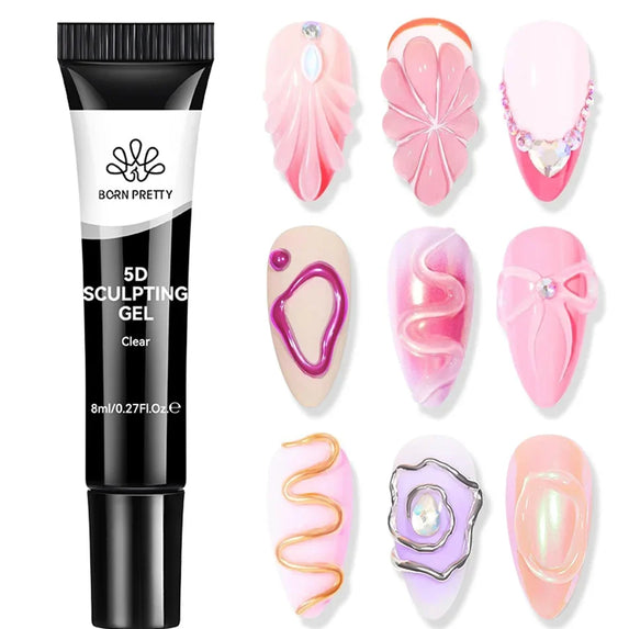 BORN PRETTY 2Pcs/Set 8ml 5D Sculpting Gel with Solid Mirror Powder DIY Nail Embossing Gel for Painting Carving Nails