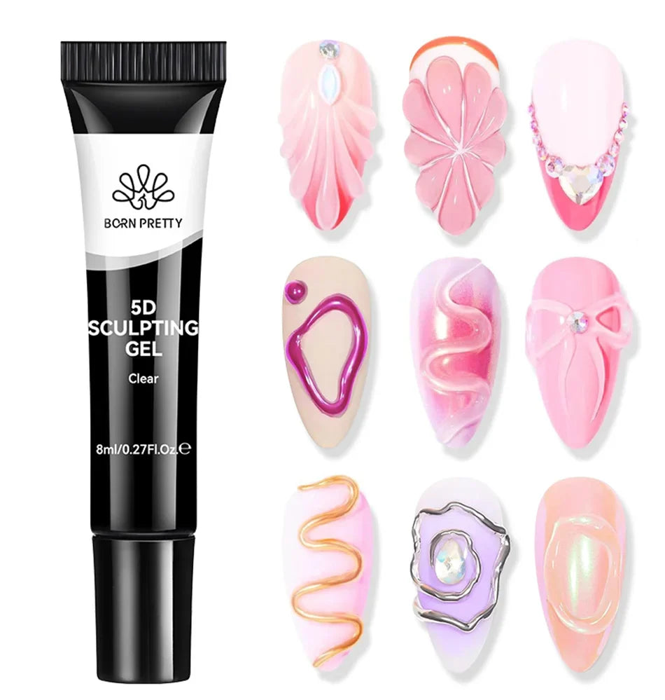 BORN PRETTY 2Pcs/Set 8ml 5D Sculpting Gel with Solid Mirror Powder DIY Nail Embossing Gel for Painting Carving Nails