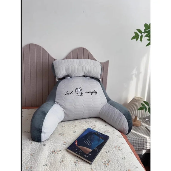 1pc Adjustable Reading Pillow - Ergonomic Back Support Cushion for Bed/Sofa/Floor, Gray Quilted Breathable Design
