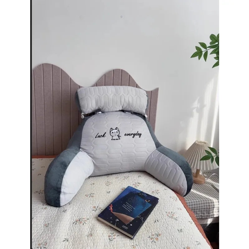 1pc Adjustable Reading Pillow - Ergonomic Back Support Cushion for Bed/Sofa/Floor, Gray Quilted Breathable Design