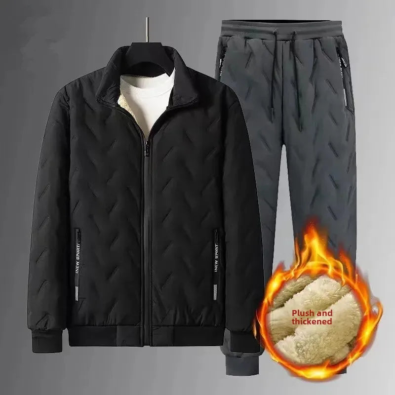 Men's Cotton Jacket Lamb Velvet Winter Loose Outerwear Fleece Lined Thick Warm Windproof Stand Collar Casual Jacket
