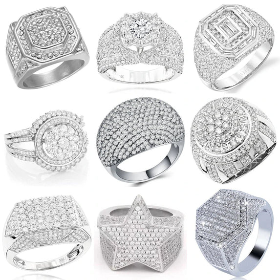 Ofertas Hip Hop Style Trendy Men Women Rings Copper Ring Iced Out Bling Pave Cubic Zirconia Geometry Ring Charms