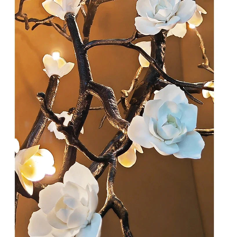 New Italian Light Luxury Ceramic All Copper Branch Living Room Ceiling Light Hotel Restaurant Sales Department Staircase Light