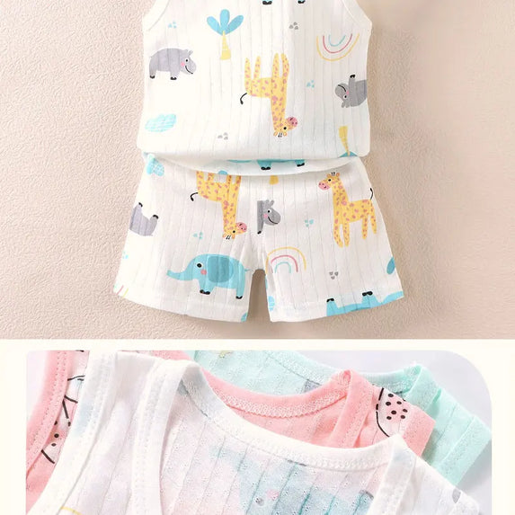 Children's Clothing Print Sleeveless Tops Shorts Cute Breathable Kids Summer Vest Shorts Set Tank Top for Baby Clothing Children