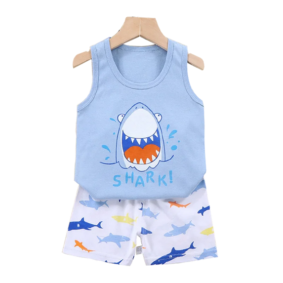 Cartoon Lion Pajamas Vest+Shorts 2-Piece Clothing Set Summer Kids Baby Boys Girls Cotton Casual Tracksuit Clothes Suit 1-6 Years