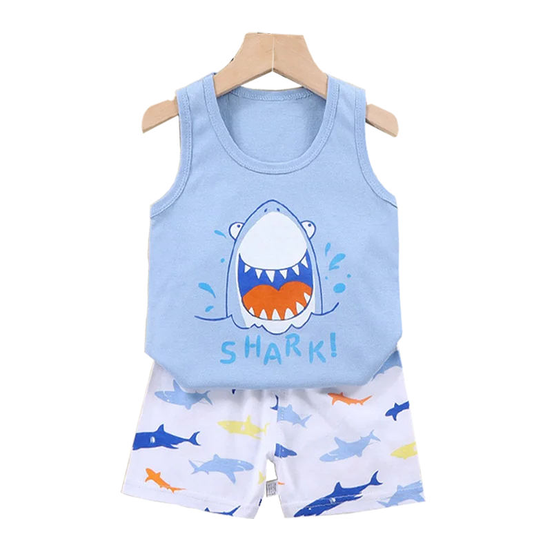 Cartoon Lion Pajamas Vest+Shorts 2-Piece Clothing Set Summer Kids Baby Boys Girls Cotton Casual Tracksuit Clothes Suit 1-6 Years