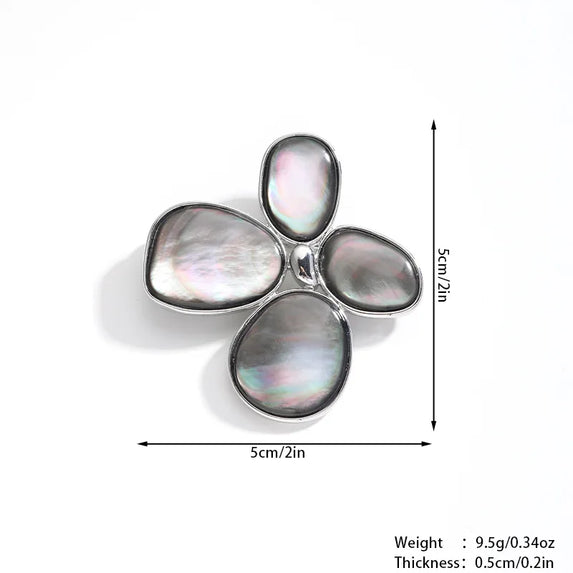 Luxury Pearl Shell Earring Ring Brooch Jewelry Set, Natural Stone Ring & Flower Earring,Women's Elegant Clothing Decoration Gift