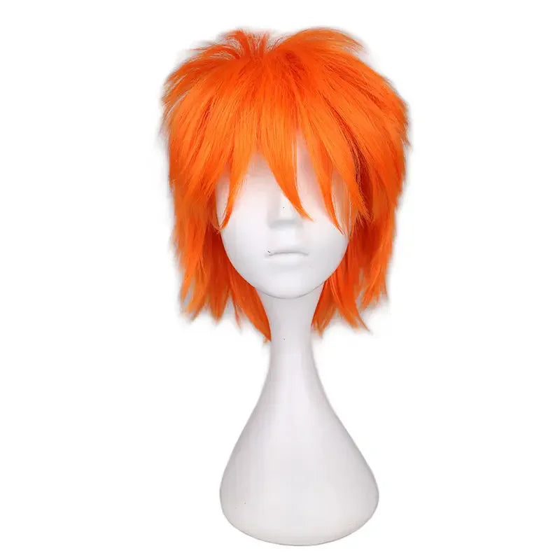 Universal Short Cosplay Wig Silver Red Pink Blonde Grass Green Black Straight Men's Wig for Halloween Cosplay Costume Party