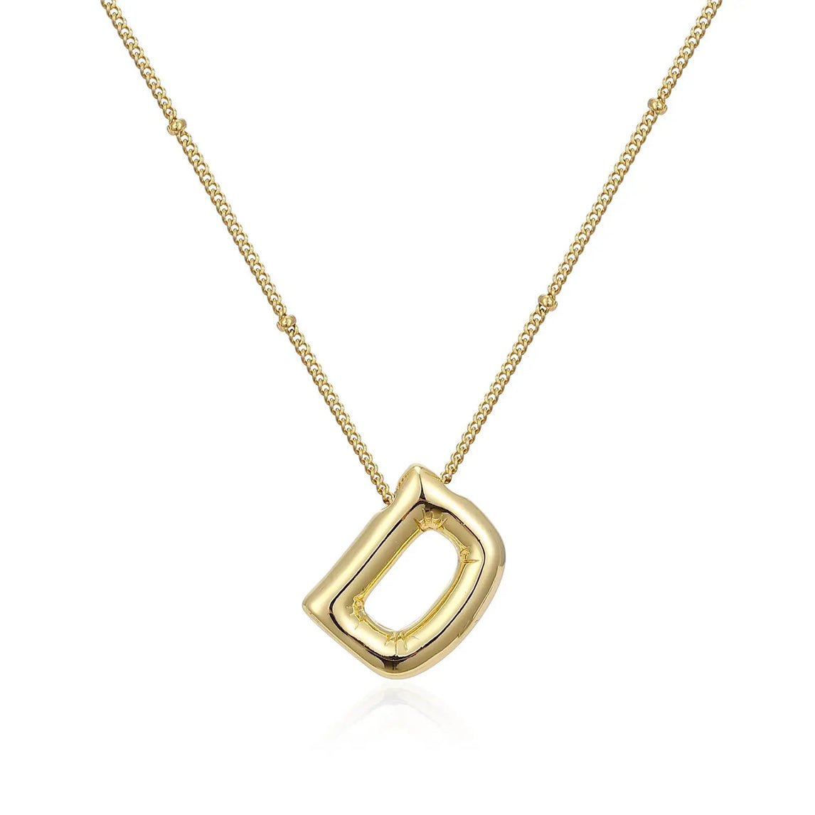 LATS Gold Plated Metal Chunky Alphabet Balloon Bubble Initial Letter Pendant Necklace for Women Men Boy Fashion Jewelry