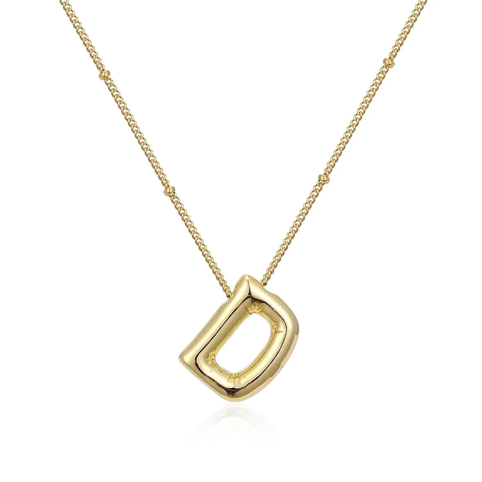 LATS Gold Plated Metal Chunky Alphabet Balloon Bubble Initial Letter Pendant Necklace for Women Men Boy Fashion Jewelry