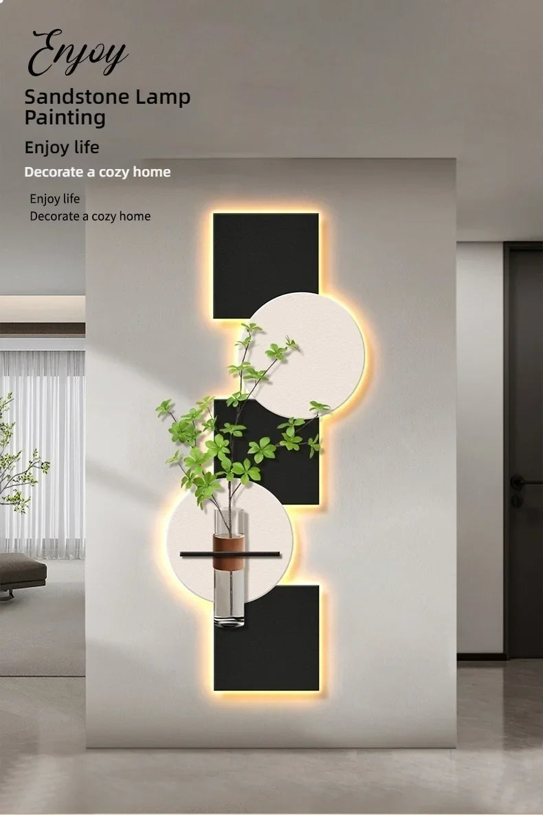 Modern Hydroponics Green Plants LED Decorative Paintings Home Decor Living Room Bedroom Entrance Hallway Sandstone Mural Lights