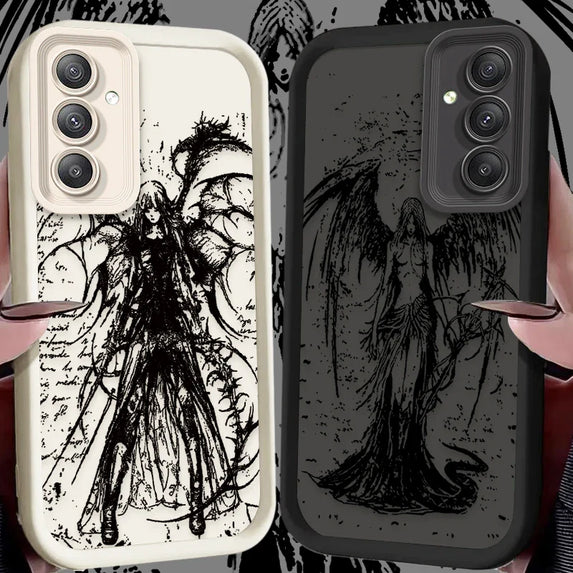 Phone Case for Samsung Galaxy A55 A35 A25 A15 A05 A05S 5G A24 A13 A23 A12 A22 A32 A52 A52S A71 A72 A51 Retro Punk Black Angel