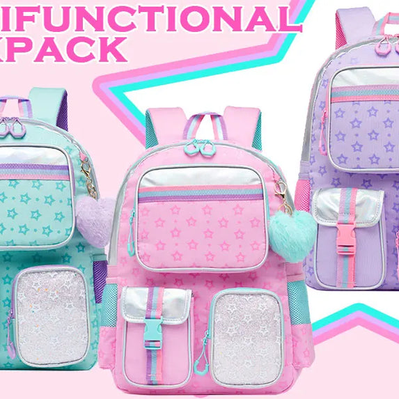 Meetbelify Backpack for Girls Schoolbag Aesthetic Backpack for Elementary Student Teen Girls Bookbag with Lunchbox and Penbag