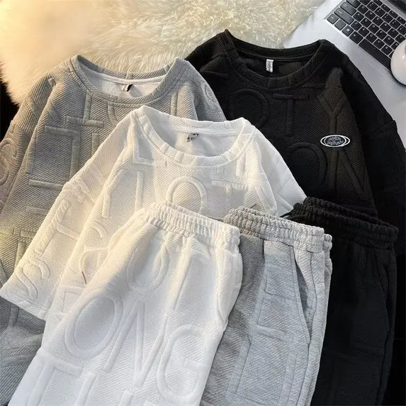 Trendy Casual Suit Men's Fashionable Five-piece Set Elegant Summer Simple Style Loose Fitting Long Sleeve Business Attire
