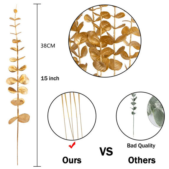 5pcs/Lot Artificial Gold Eucalyptus Branch Stem Artificial Plants for Wedding Flower Arrangement Greenery Home Decoration