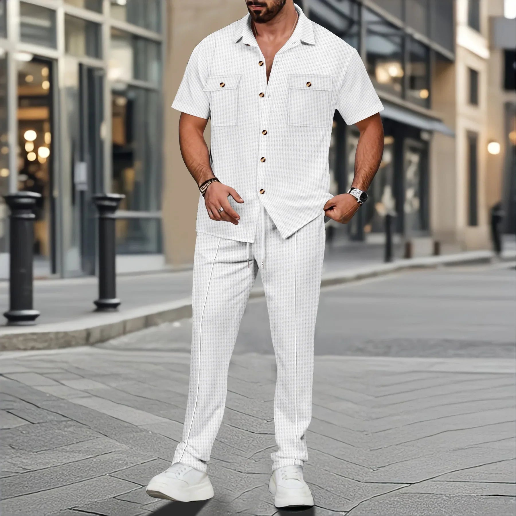 New men's outdoor sportswear 2025 men's short-sleeved trousers casual can wear shirt high-grade summer jacket men's two sets