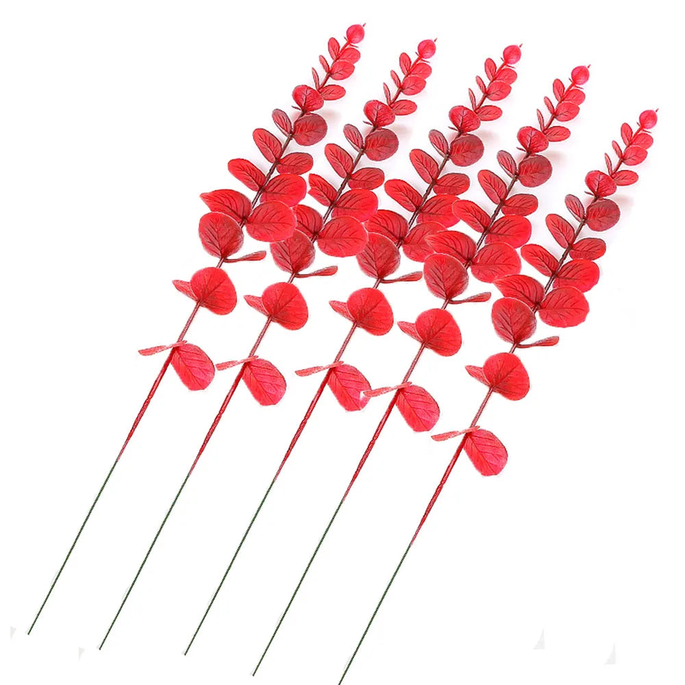 5pcs/Lot Artificial Gold Eucalyptus Branch Stem Artificial Plants for Wedding Flower Arrangement Greenery Home Decoration