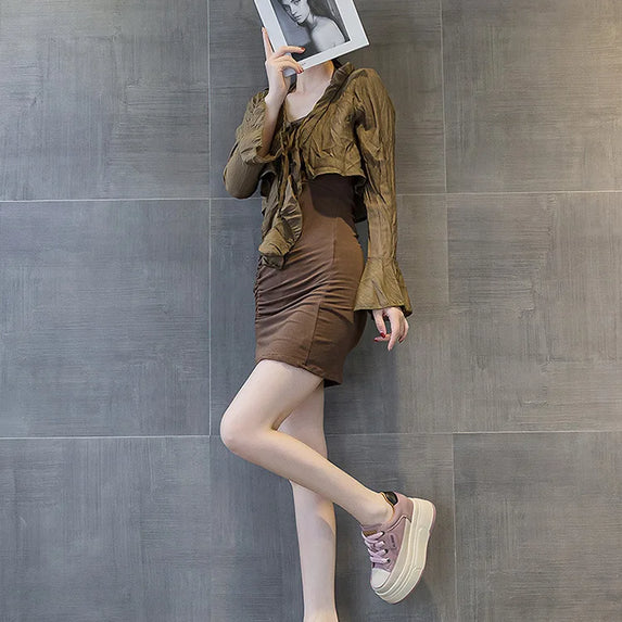 Fujin 9cm Cow Suede Genuine Leather Women Vulcanized Shoes Platform Wedge Skate Boarding High Brand Heels Casual Summer Shoes