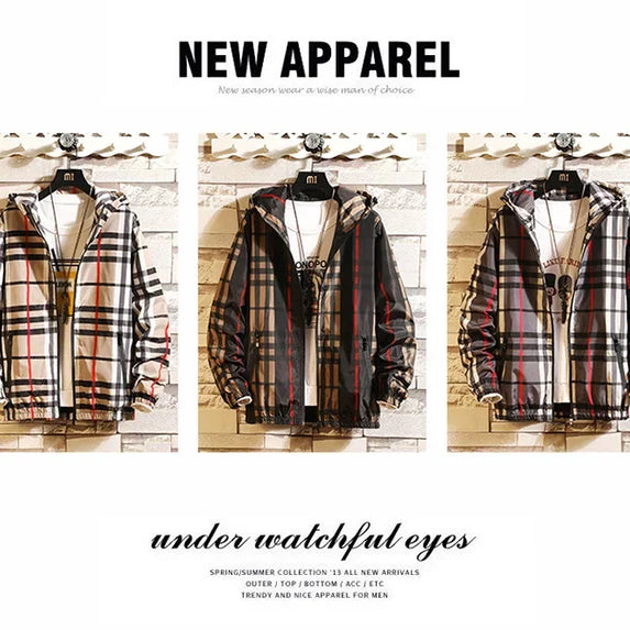 Trendy Korean Style Men's Plaid Jacket Spring Autumn New Arrival Slim Fit Hooded Versatile Casual Clothing From China