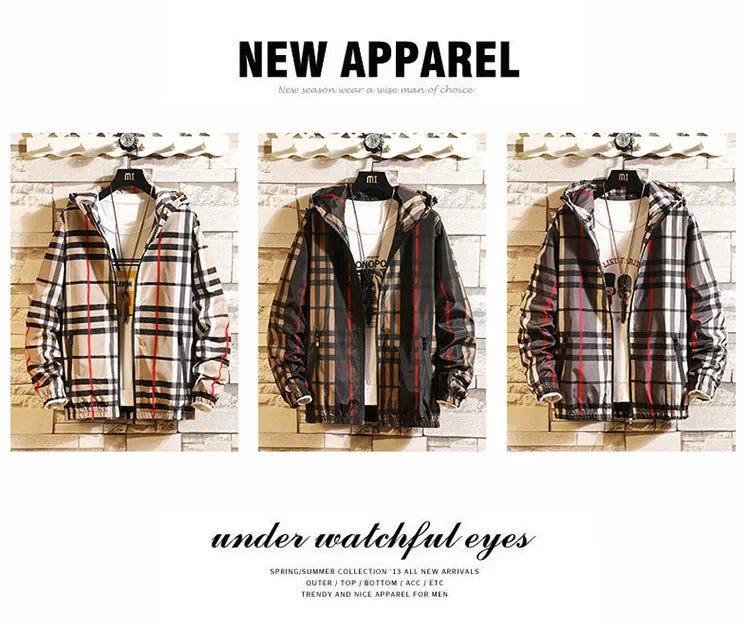 Trendy Korean Style Men's Plaid Jacket Spring Autumn New Arrival Slim Fit Hooded Versatile Casual Clothing From China
