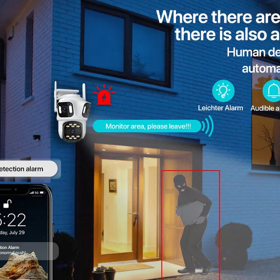 Three Lens PTZ IP Camera Outdoor 6K HD Three Screen WiFi Security Camera Auto Tracking 4K Dual Len Wirelss CCTV Camera iCsee