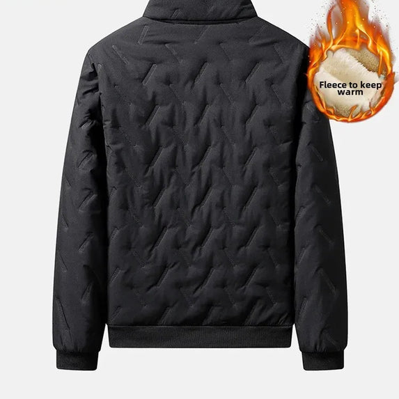Men's Cotton Jacket Lamb Velvet Winter Loose Outerwear Fleece Lined Thick Warm Windproof Stand Collar Casual Jacket