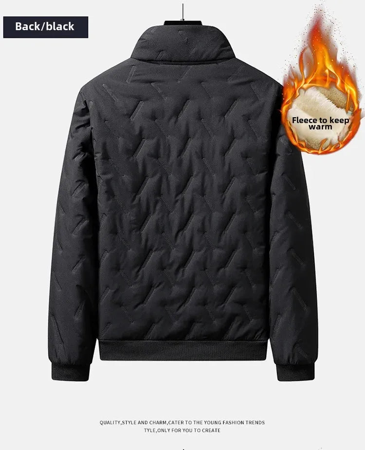 Men's Cotton Jacket Lamb Velvet Winter Loose Outerwear Fleece Lined Thick Warm Windproof Stand Collar Casual Jacket