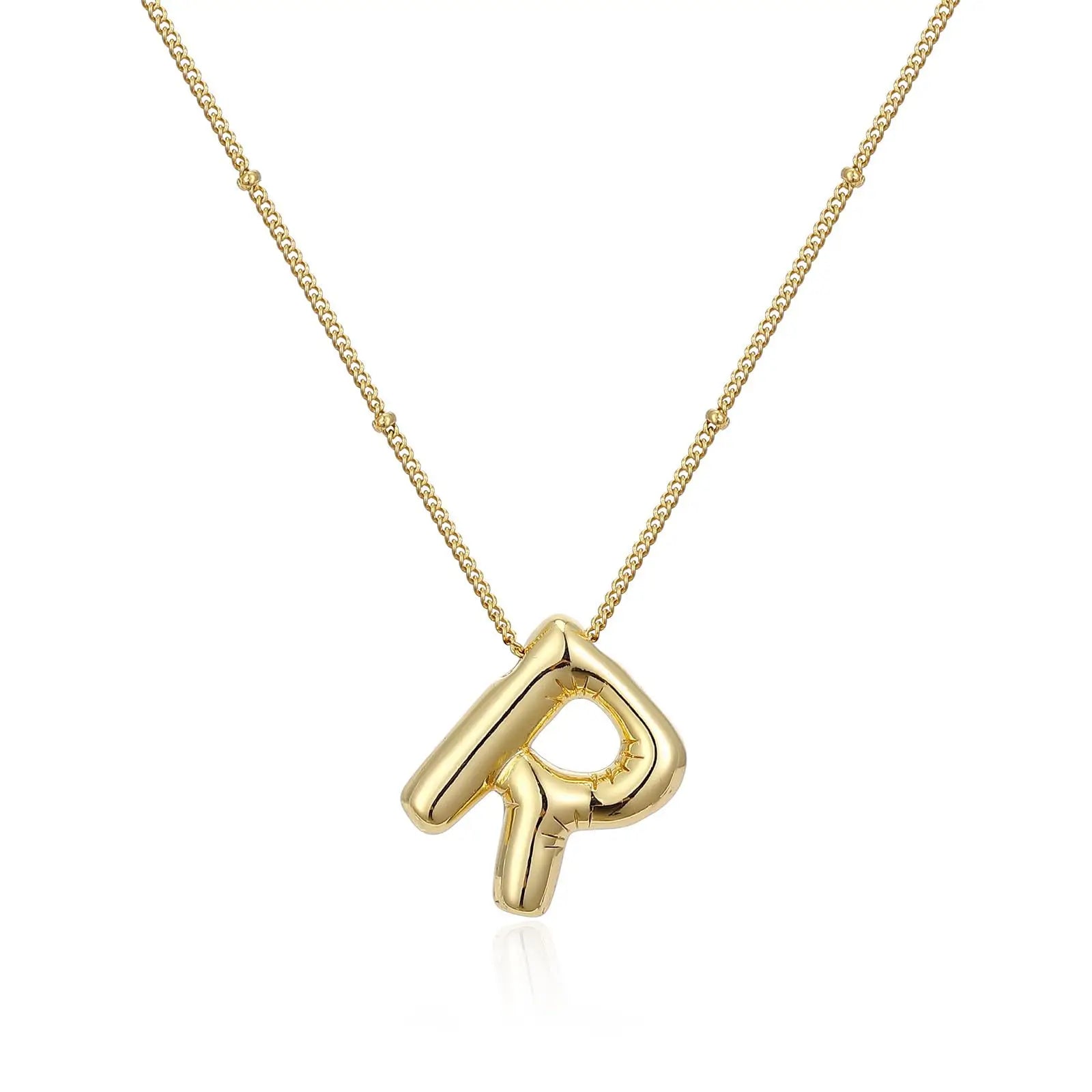 LATS Gold Plated Metal Chunky Alphabet Balloon Bubble Initial Letter Pendant Necklace for Women Men Boy Fashion Jewelry