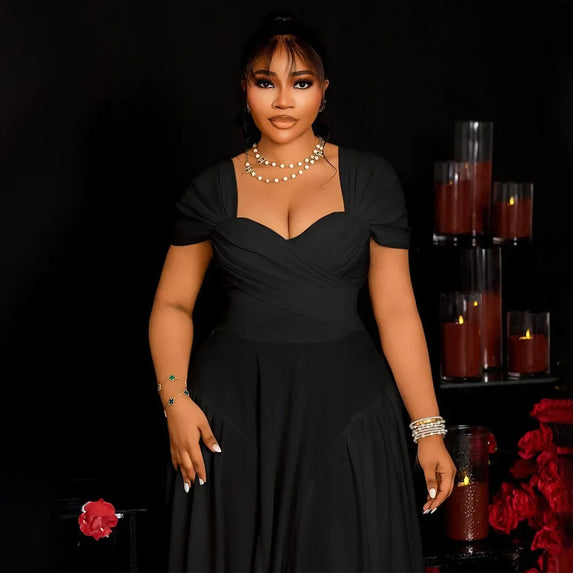 Plus Size Fashionable Elegant Long Strapless plus Size Dress for Black Women N8072 Cross-Border Large Size Clothing Sexy Wais...
