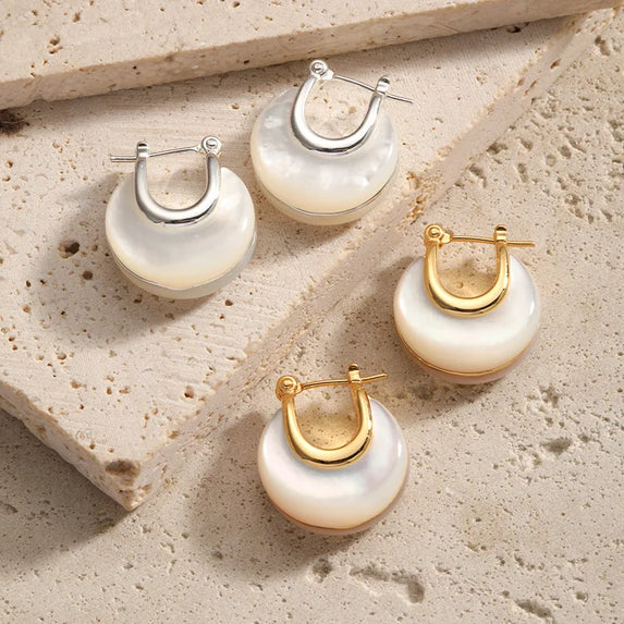 Luxury Pearl Shell Earring Ring Brooch Jewelry Set, Natural Stone Ring & Flower Earring,Women's Elegant Clothing Decoration Gift