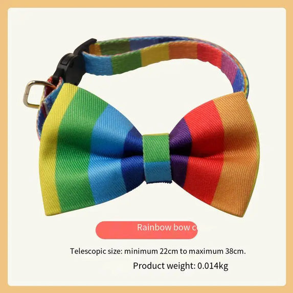 Hereyougo Pet Stylish Rainbow Bow Tie Cat Collar Breakaway Nylon with Pride Pattern Design for Pet Dogs and Cats