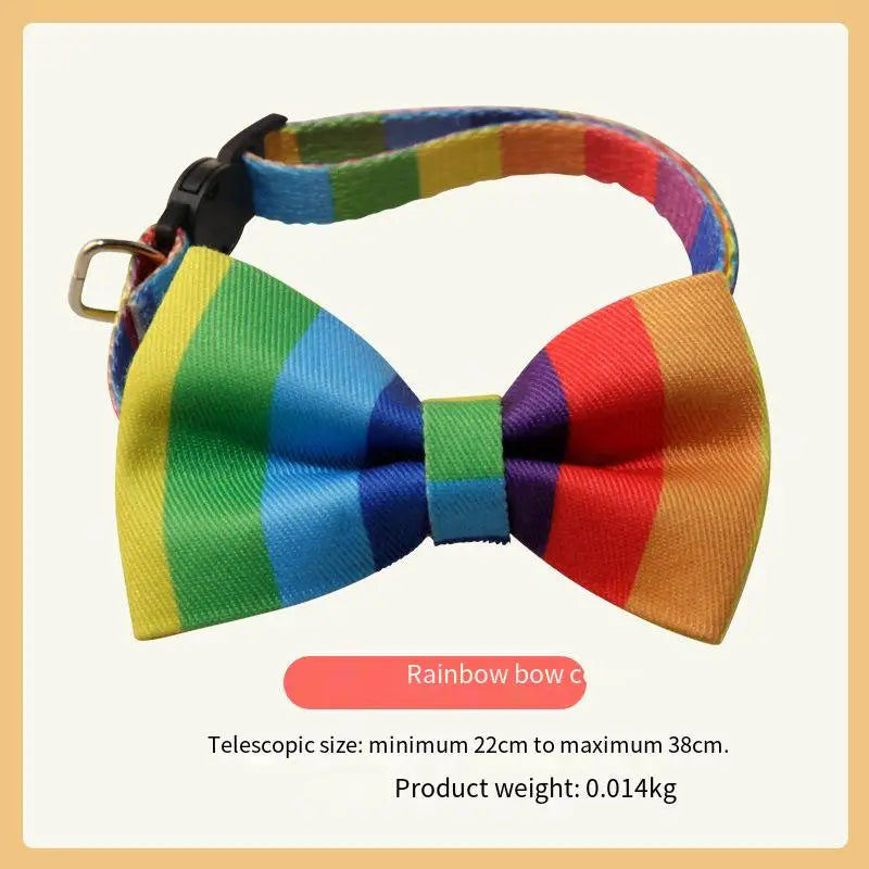 Hereyougo Pet Stylish Rainbow Bow Tie Cat Collar Breakaway Nylon with Pride Pattern Design for Pet Dogs and Cats