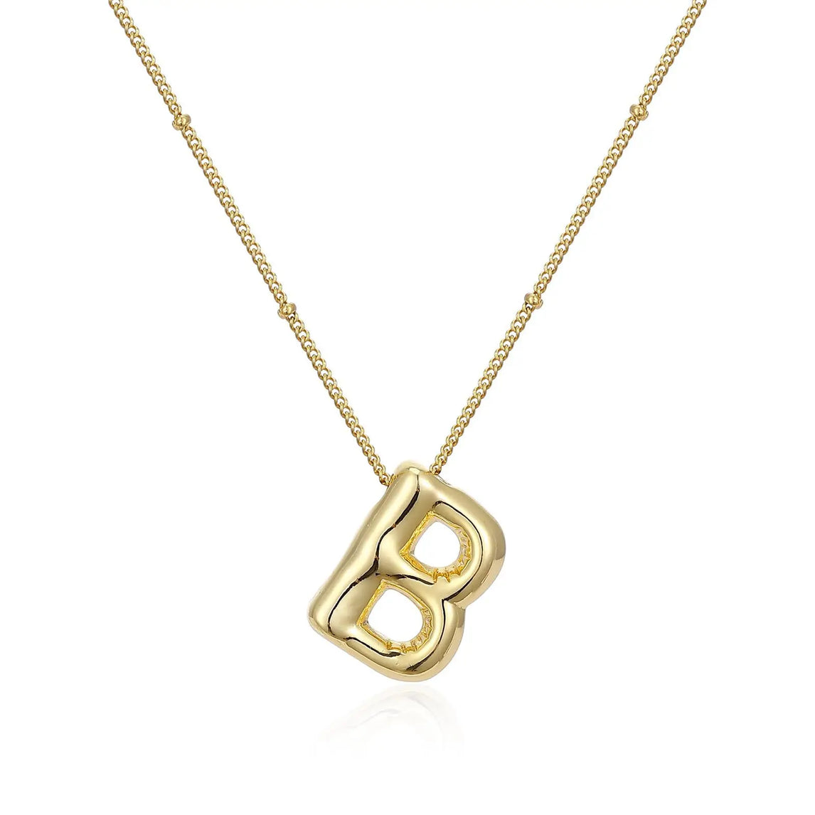 LATS Gold Plated Metal Chunky Alphabet Balloon Bubble Initial Letter Pendant Necklace for Women Men Boy Fashion Jewelry