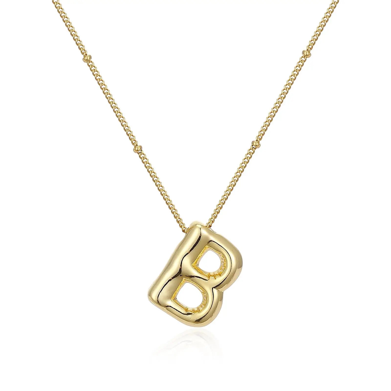 LATS Gold Plated Metal Chunky Alphabet Balloon Bubble Initial Letter Pendant Necklace for Women Men Boy Fashion Jewelry