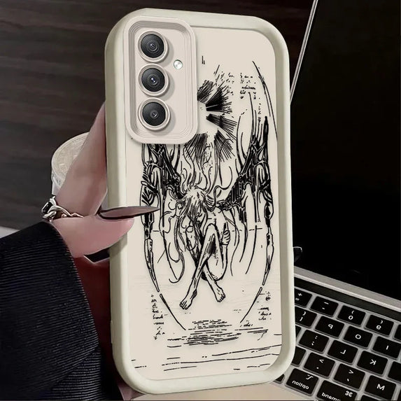 Phone Case for Samsung Galaxy A55 A35 A25 A15 A05 A05S 5G A24 A13 A23 A12 A22 A32 A52 A52S A71 A72 A51 Retro Punk Black Angel
