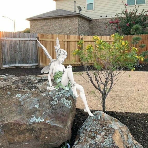 Flower Fairy Sculpture Garden Landscaping Yard Art Ornament Resin Turek Sitting Statue Outdoor Angel Figurines Craft Decoration