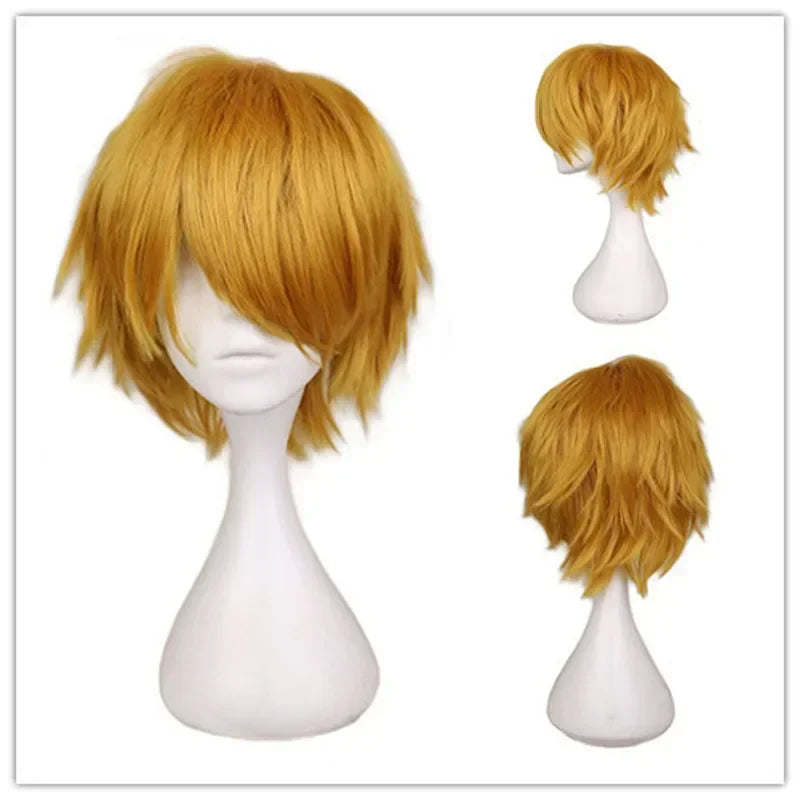 Universal Short Cosplay Wig Silver Red Pink Blonde Grass Green Black Straight Men's Wig for Halloween Cosplay Costume Party