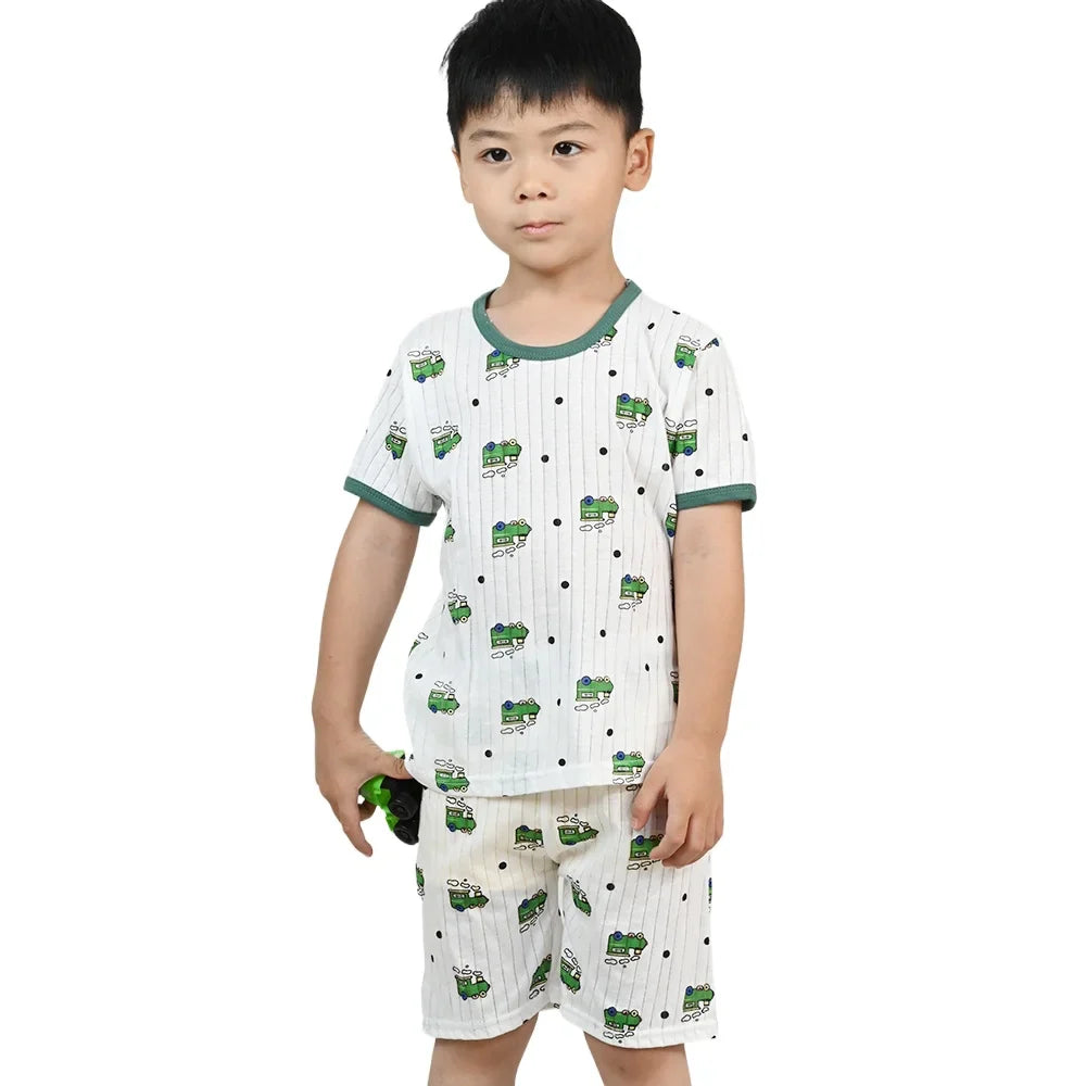Children's Clothing Summer Boy Girl Home Sleepwear Sets Kids Cotton Short Sleeve T-Shirt Tops with Shorts Toddler Baby Pajamas