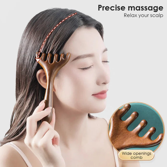 Alwafore Natural Sandalwood Massage Comb Six-Claw Head Acupoint Massage Gua Sha Tool Neck Face Lifting Scraping Massager