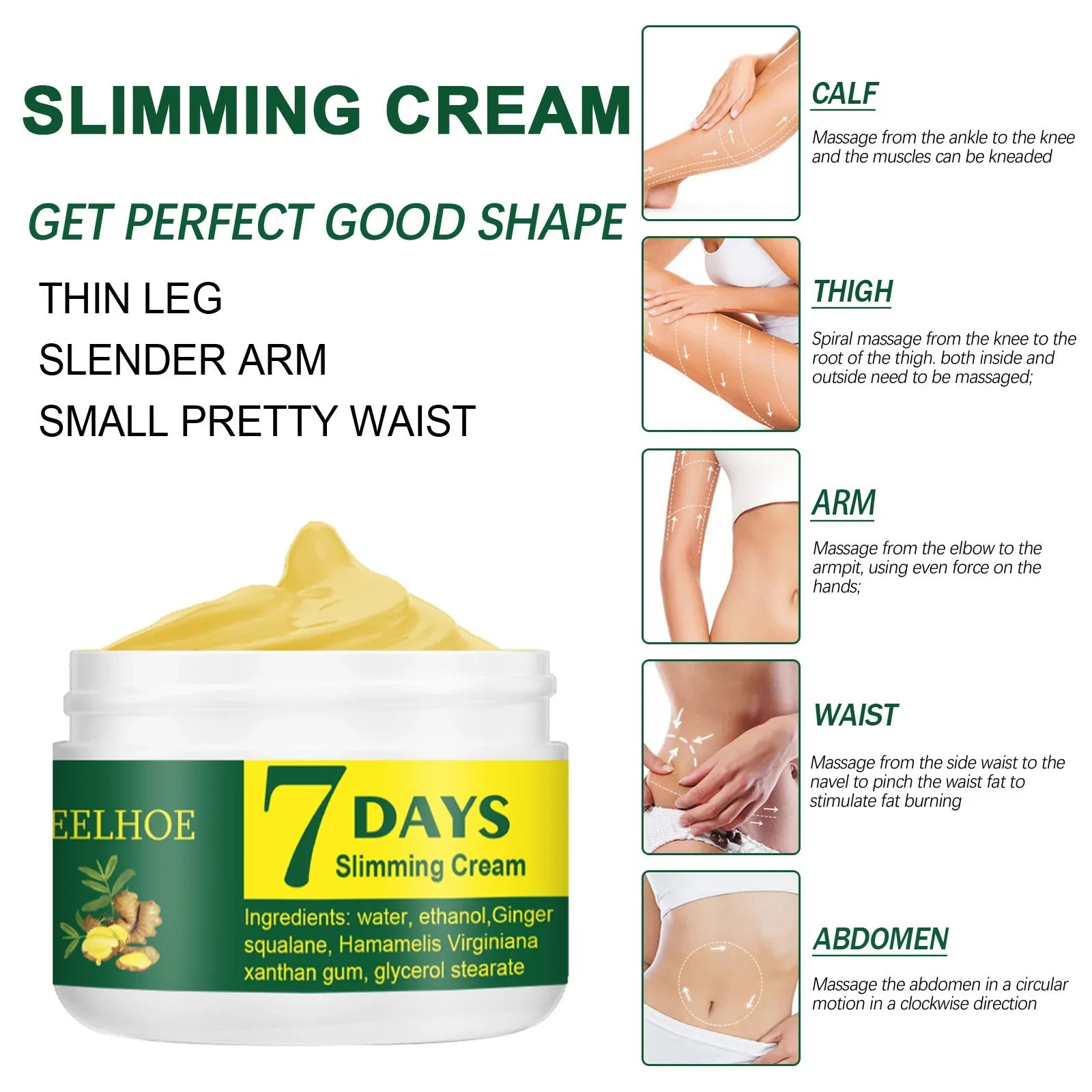 7 Days Weight Loss Cream Ginger Dissolve Fat Abdominal Arms Legs Body Slimming Massage Firming Cream Men Women Fat Burning 30g