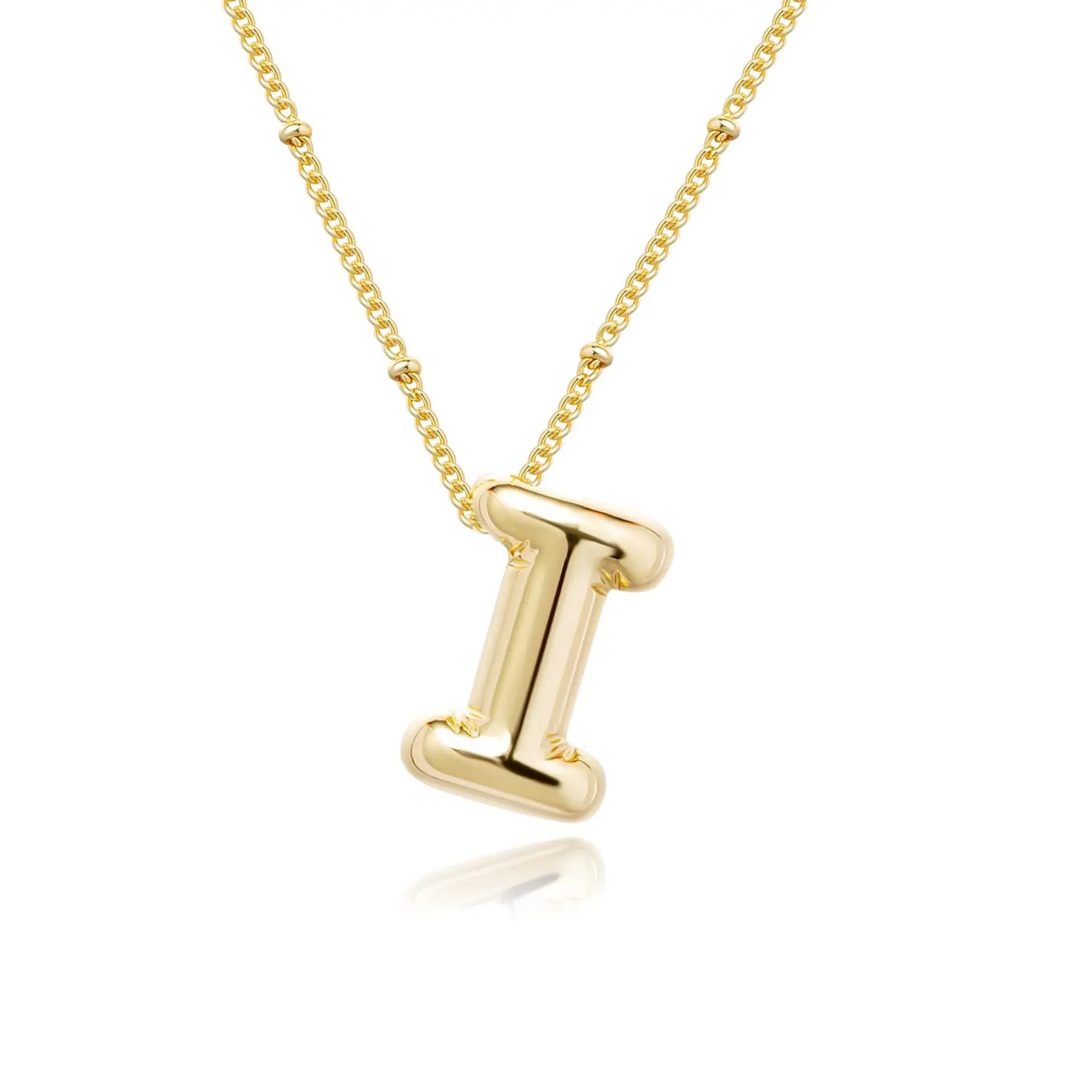LATS Gold Plated Metal Chunky Alphabet Balloon Bubble Initial Letter Pendant Necklace for Women Men Boy Fashion Jewelry
