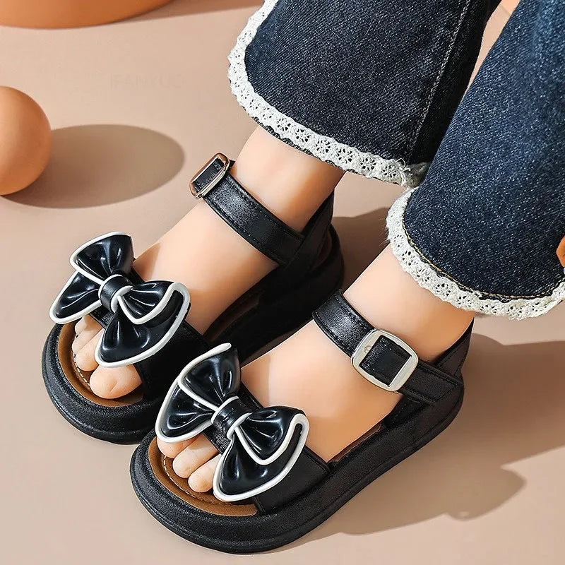 Girls Baby Bow Sandals Summer New Versatile Anti Slip Outdoor Student Princess Sandals Sweet Fashion Summer Kids Beach Sandals