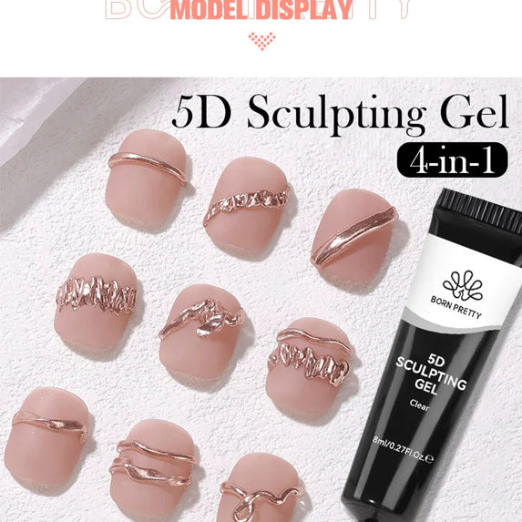 BORN PRETTY 2Pcs/Set 8ml 5D Sculpting Gel with Solid Mirror Powder DIY Nail Embossing Gel for Painting Carving Nails