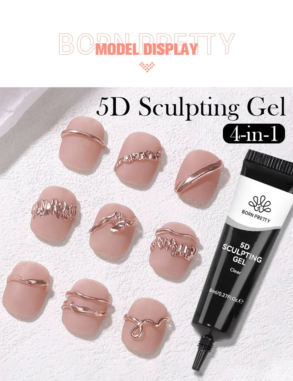 BORN PRETTY 2Pcs/Set 8ml 5D Sculpting Gel with Solid Mirror Powder DIY Nail Embossing Gel for Painting Carving Nails